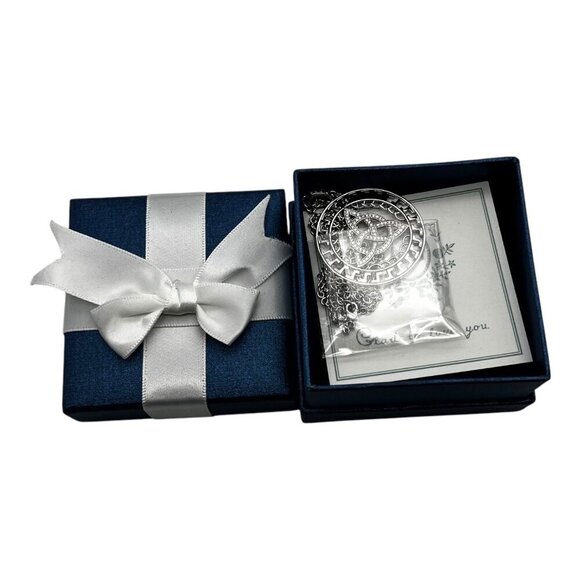 Irish Celtic Trinity Knot Pendant Necklace With Rhinestones On Silver Chain - Picture 2 of 12